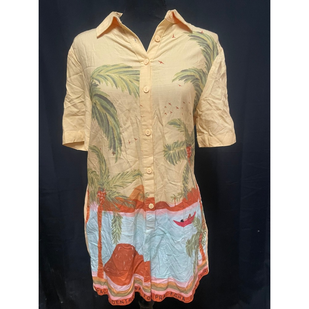 BLUESTEEL Women's Tropical Shirt Romper Size P Brazil Palm Print Resortwear Bea